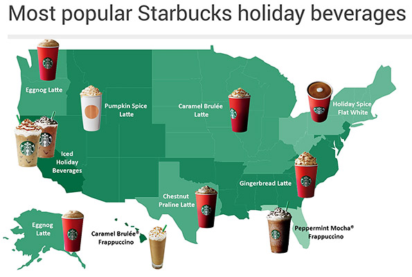  Map  Starbucks  holiday drink popularity varies by U S 